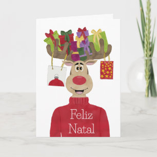 Tarjeta Festiva Feliz Natal, Navidades portugueses regalan reno