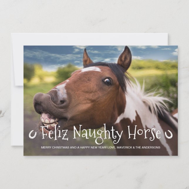 Tarjeta Festiva Feliz Naughty Horse Funny Mascota Personalizado Fo (Anverso)