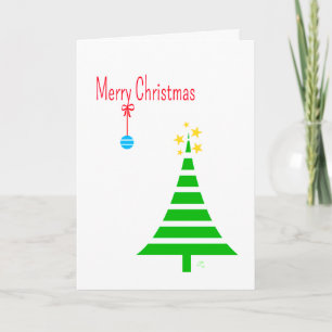 Tarjeta Festiva Feliz Navidad, 1 Árboles, 1 Ornamento Azul, estrel