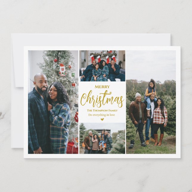 Tarjeta Festiva Feliz Navidad|4 Fotos| Blanco (Anverso)