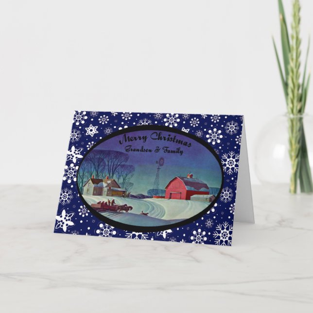 Tarjeta Festiva Feliz Navidad, abuela y familia (Anverso)