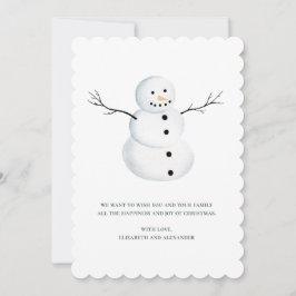 Tarjeta Festiva Feliz Navidad. Acuarela lindo muñeco de nieve. Inv