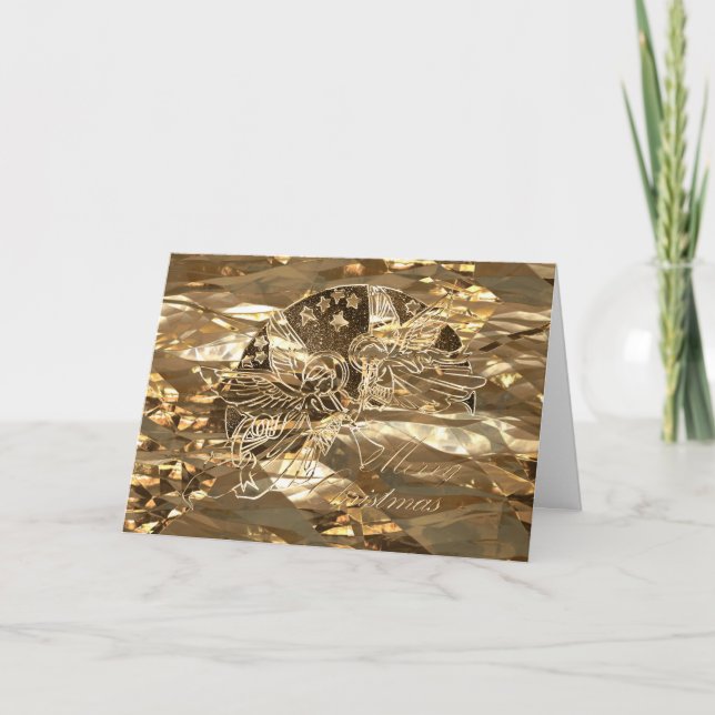 Tarjeta Festiva Feliz Navidad, Ángeles dorados jugando a la Moda d (Anverso)