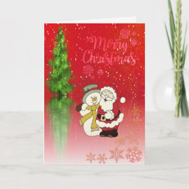 Tarjeta Festiva Feliz Navidad, Árbol de Navidad, Papá Noel Snowman