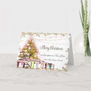 Tarjeta Festiva Feliz Navidad,Árbol de Navidad,Regalos,Luces