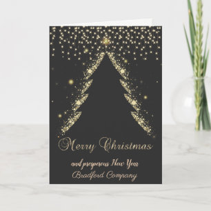 Tarjeta Festiva Feliz Navidad, Árbol Dorado, Luces Compañía Negra
