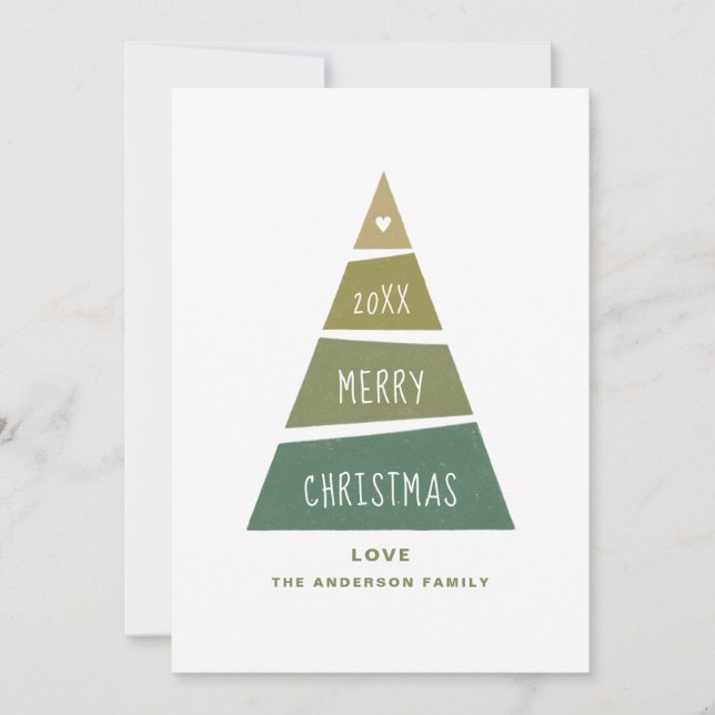 Tarjeta Festiva Feliz Navidad. Árbol geométrico verde moderno (Anverso)