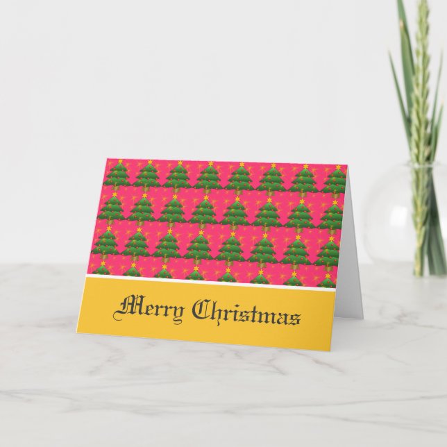 Tarjeta Festiva Feliz Navidad, árboles de Navidad. (Anverso)
