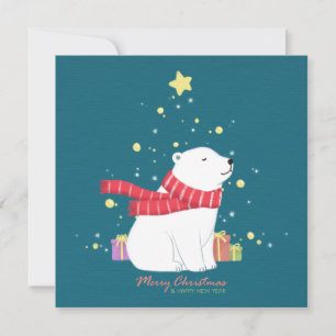 Tarjeta Festiva Feliz Navidad: Arte de Ilustracion de oso polar
