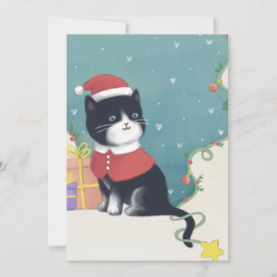 Tarjeta Festiva Feliz Navidad: Arte de Ilustracion Gato