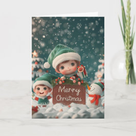 Tarjeta Festiva Feliz Navidad, Baby Elves Arte Digital