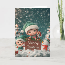 Tarjeta Festiva Feliz Navidad, Baby Elves Arte Digital