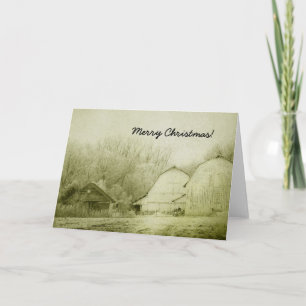 Tarjeta Festiva Feliz Navidad, Barras de Invierno de aspecto vinta