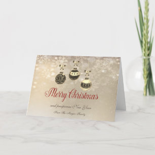 Tarjeta Festiva Feliz Navidad, Bolas de Navidad, Copos de nieve