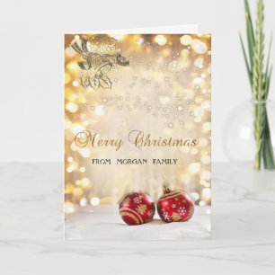 Tarjeta Festiva Feliz Navidad, Bolas rojas de Navidad, Campana, Bo