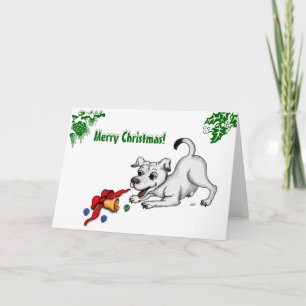 Tarjeta Festiva ¡Feliz Navidad! Cachorro con bell y ball