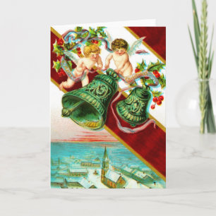 Tarjeta Festiva Feliz Navidad, cantos y campanas