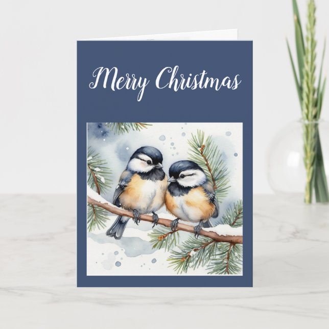 Tarjeta Festiva Feliz Navidad, cariño, pájaros de pollo (Anverso)