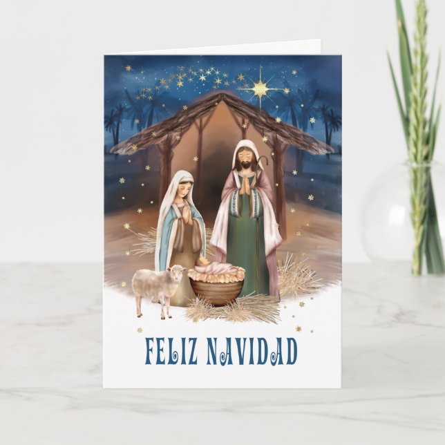 Tarjeta Festiva Feliz Navidad. Cartas de la escena de la natividad (Anverso)