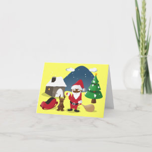 Tarjeta Festiva Feliz Navidad, chicos del hogar: Papá Noel negro y