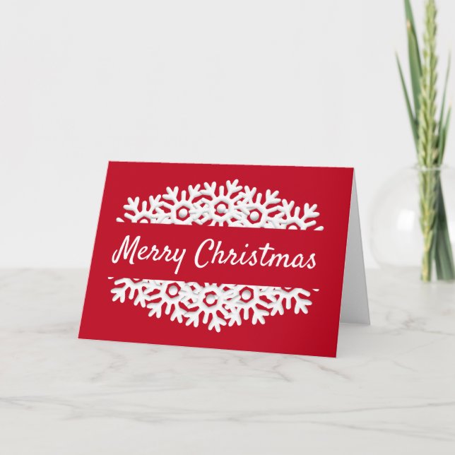 Tarjeta Festiva Feliz Navidad, copo de nieve rojo y blanco (Anverso)