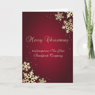 Tarjeta Festiva Feliz Navidad,Copos de nieve dorados,Rojo