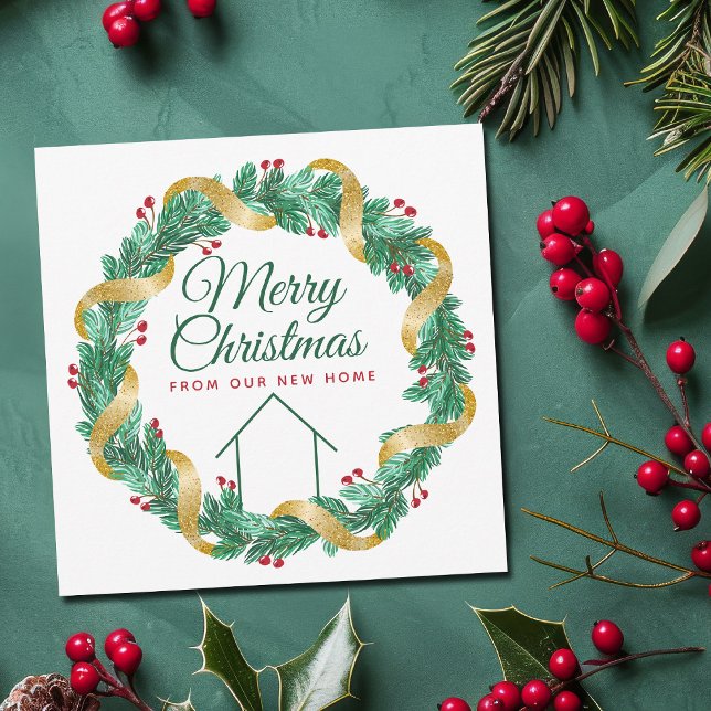 Tarjeta Festiva Feliz Navidad, corona de flores Hermosa nueva dire (Subido por el creador)