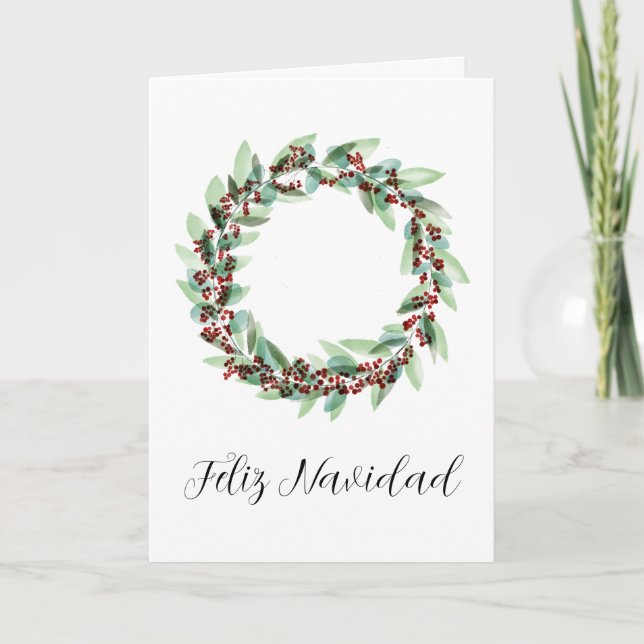 Tarjeta Festiva Feliz Navidad, corona de Navidades española (Anverso)