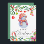 Tarjeta Festiva Feliz Navidad. Cuidada y divertida acuarela<br><div class="desc">Navidades de acuarela de color dulce snowman.</div>