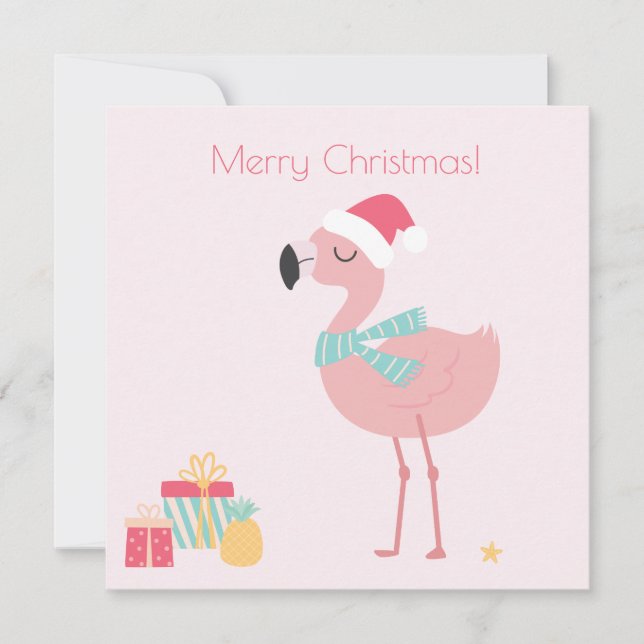 Tarjeta Festiva ¡Feliz Navidad! Cute Tropical Santa Flamingo (Anverso)
