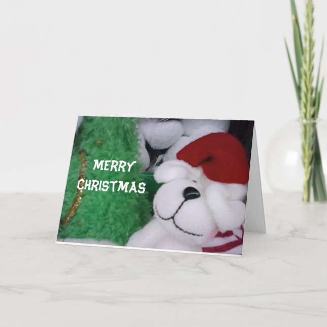 TARJETA FESTIVA **FELIZ NAVIDAD** DE PERRO NAVIDEÑO DE PELUCHE (Anverso)