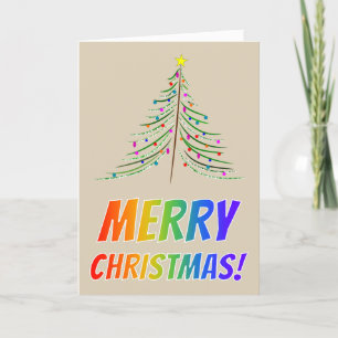 Tarjeta Festiva "¡FELIZ NAVIDAD!" en texto arcoiris + árbol artíst