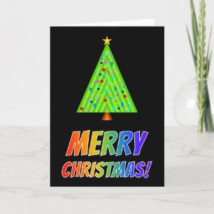 Tarjeta Festiva "¡FELIZ NAVIDAD!" en texto arcoiris, árbol de Navi