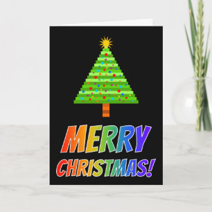 Tarjeta Festiva "¡FELIZ NAVIDAD!" en Texto Arcoíris, Árbol Decorad