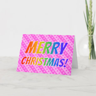 Tarjeta Festiva "¡FELIZ NAVIDAD!" en texto arcoiris + corazones ro