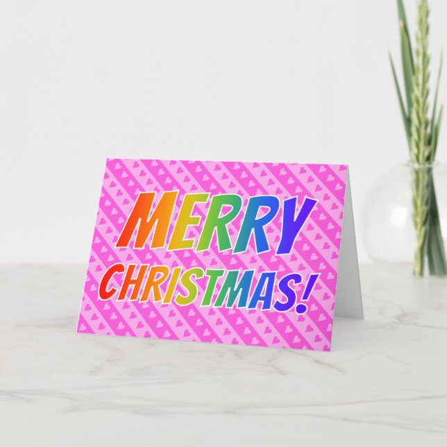 Tarjeta Festiva "¡FELIZ NAVIDAD!" en texto arcoiris + corazones ro (Anverso)