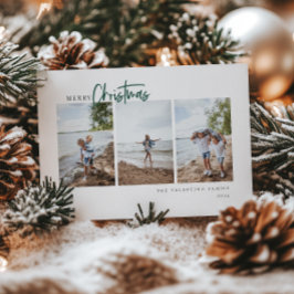 Tarjeta Festiva Feliz Navidad, escritura moderna, foto Minimalista