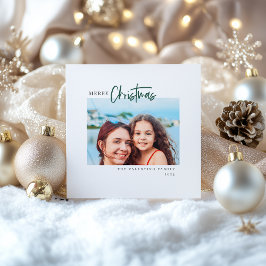 Tarjeta Festiva Feliz Navidad, escritura moderna, foto Minimalista