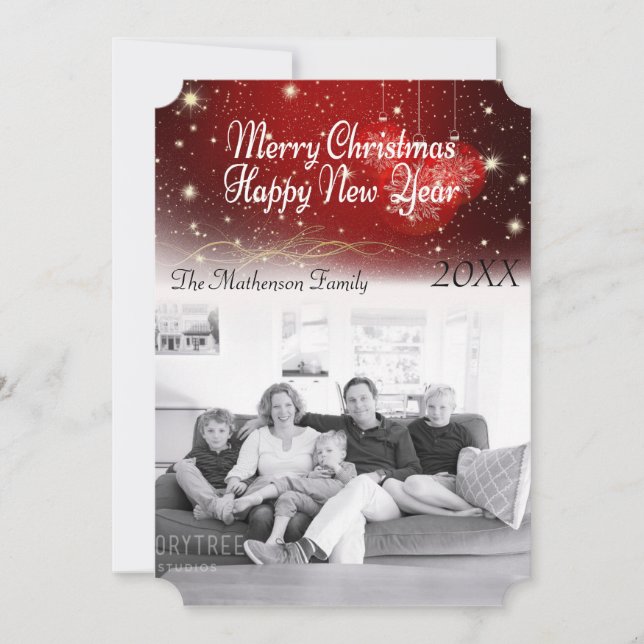 Tarjeta Festiva "Feliz Navidad" Espinosa noche y adornos (Anverso)