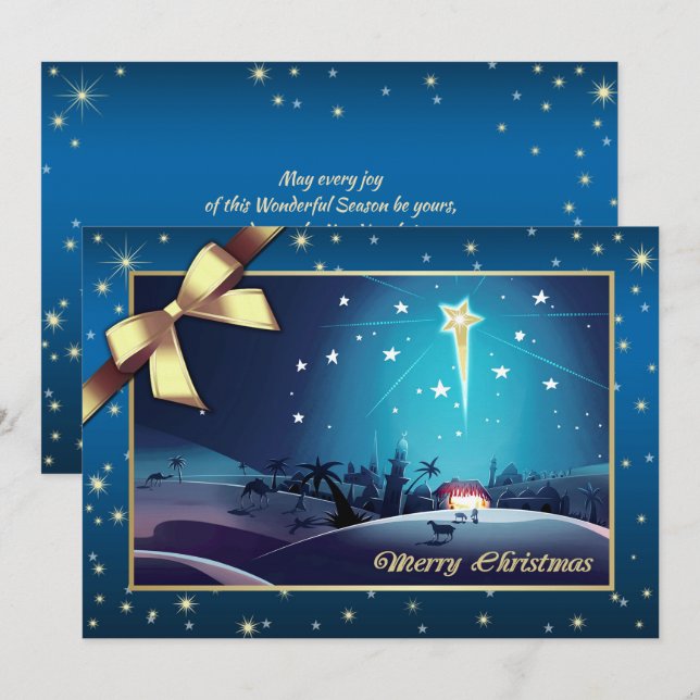 Tarjeta Festiva Feliz Navidad. Estrella de Belén (Anverso / Reverso)