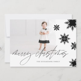 Tarjeta Festiva Feliz Navidad, familia de copos de nieve blancos y