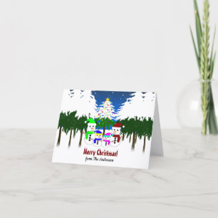 Tarjeta Festiva ¡Feliz Navidad! Familia de Muñeco de Nieve