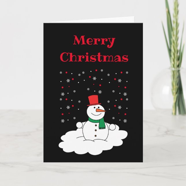 Tarjeta Festiva Feliz Navidad, familia Snowman Snowflakes Black (Anverso)