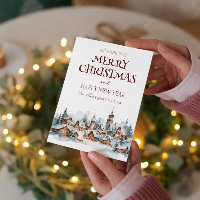 Tarjeta Festiva Feliz Navidad, feliz pueblo de invierno de Año Nue (Subido por el creador)