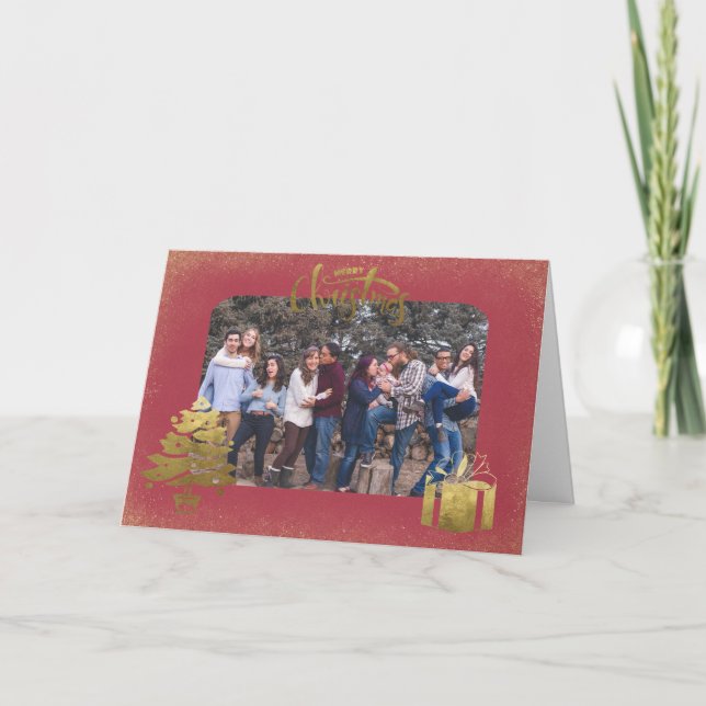 Tarjeta Festiva Feliz Navidad. Foto de nuestra familia a la tuya. (Anverso)