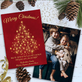 Tarjeta Festiva Feliz Navidad! Foto del árbol de oro en rojo negro