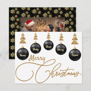 Tarjeta Festiva ¡Feliz Navidad! Foto del árbol dorado en parte tra