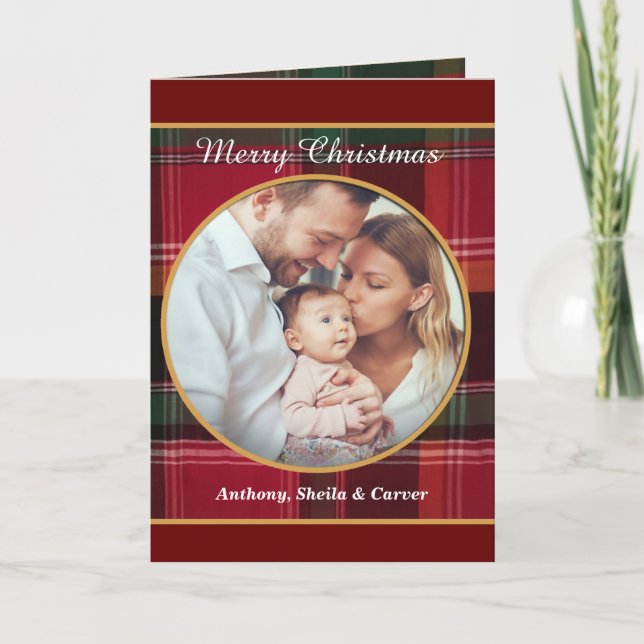 Tarjeta Festiva Feliz Navidad, fotografía de la familia (Anverso)