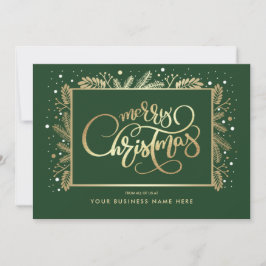 Tarjeta Festiva Feliz Navidad. Gold Pine Branks Corporate