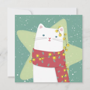 Tarjeta Festiva Feliz Navidad: Ilustracion de gato